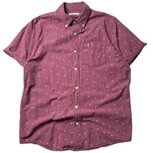 Hollister Men’s Red Short Sleeve Button-Up Shirt Large 100% Cotton